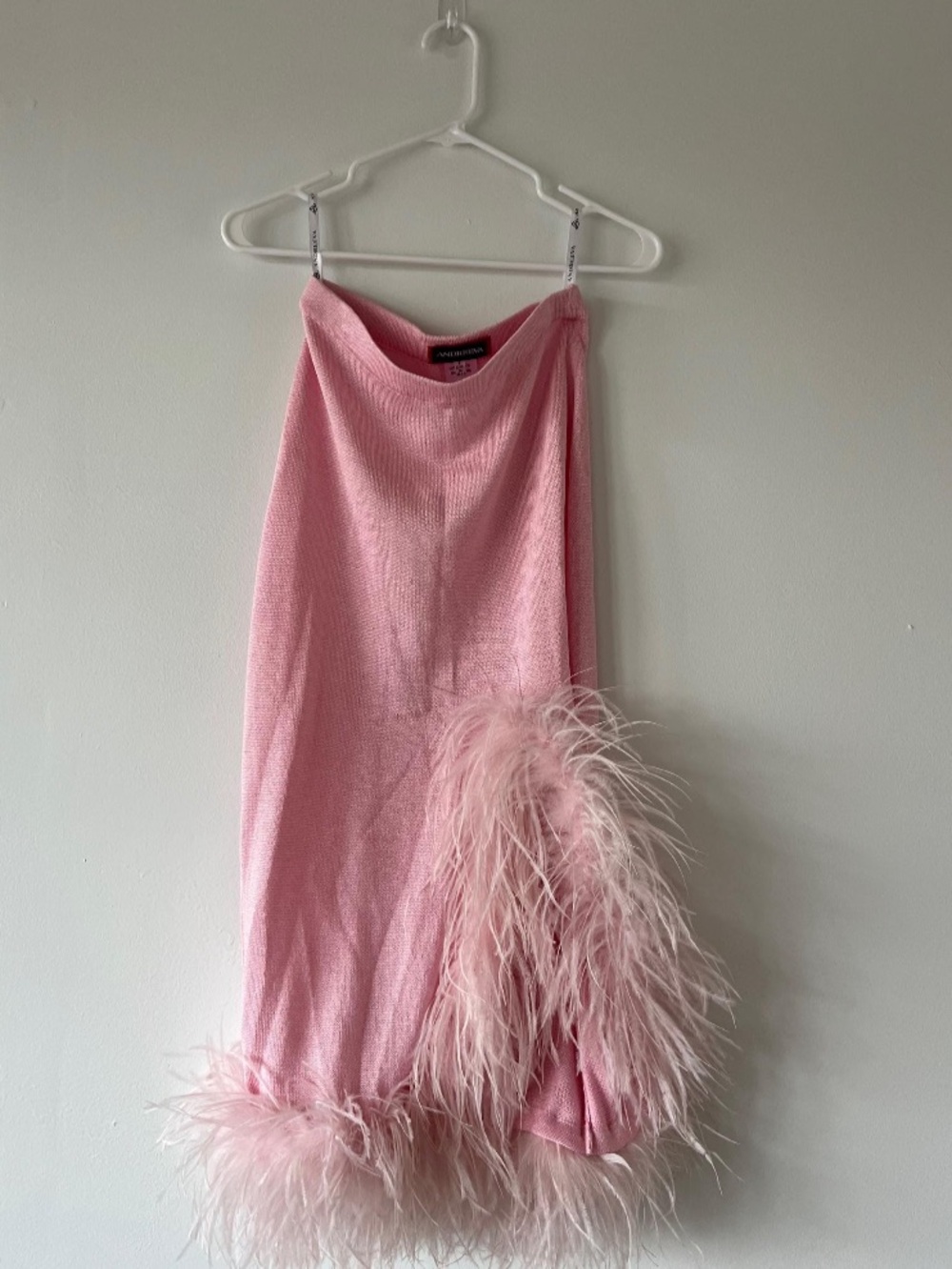 ❤️ANDREEVA Pink Feather Trim Knit Midi Skirt